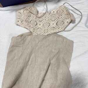 Zara Cream Crochet and Linen Dress